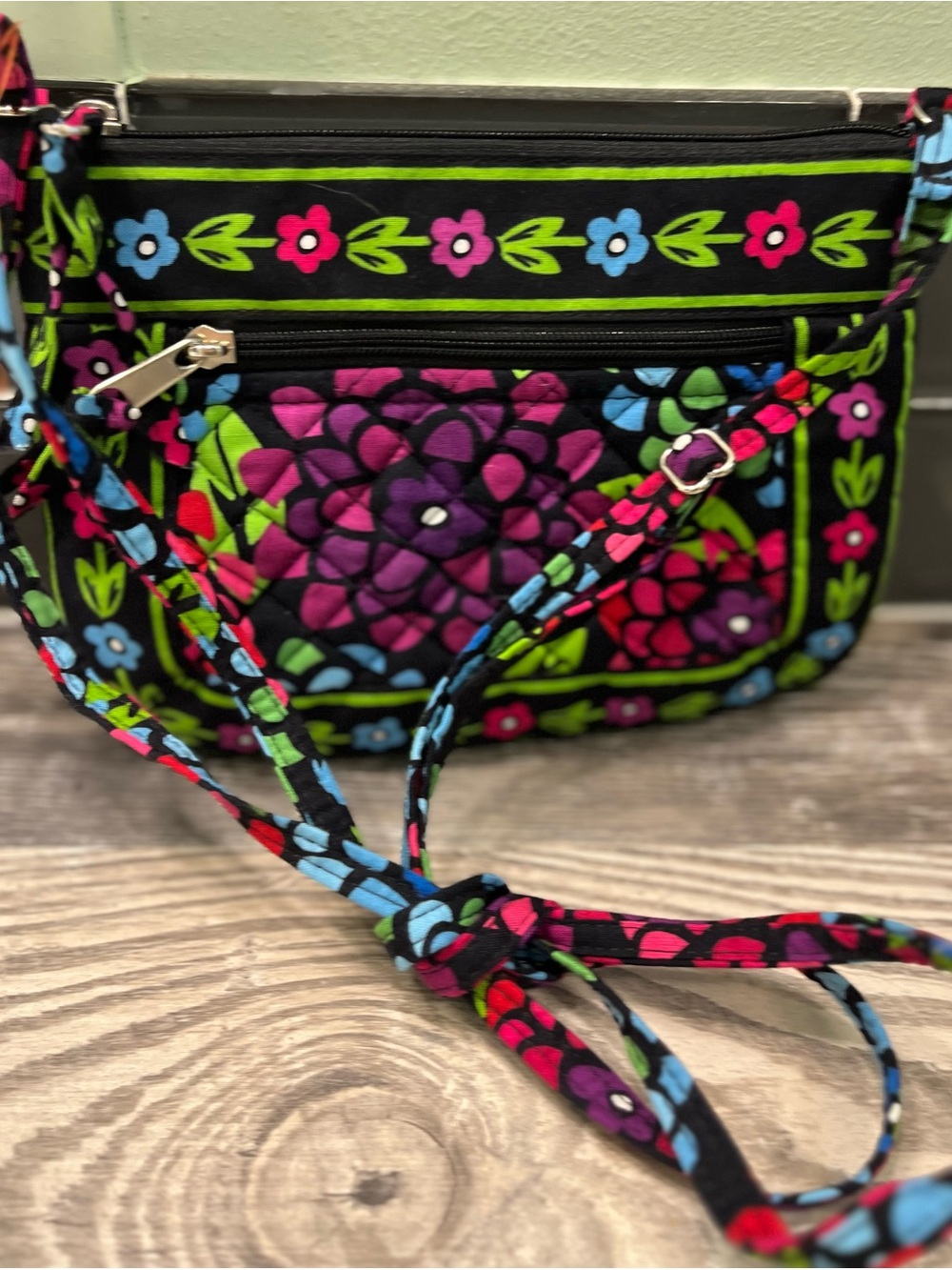 Stephanie Dawn Quilted Floral Crossbody Bag - Black with Multi Floral Accents